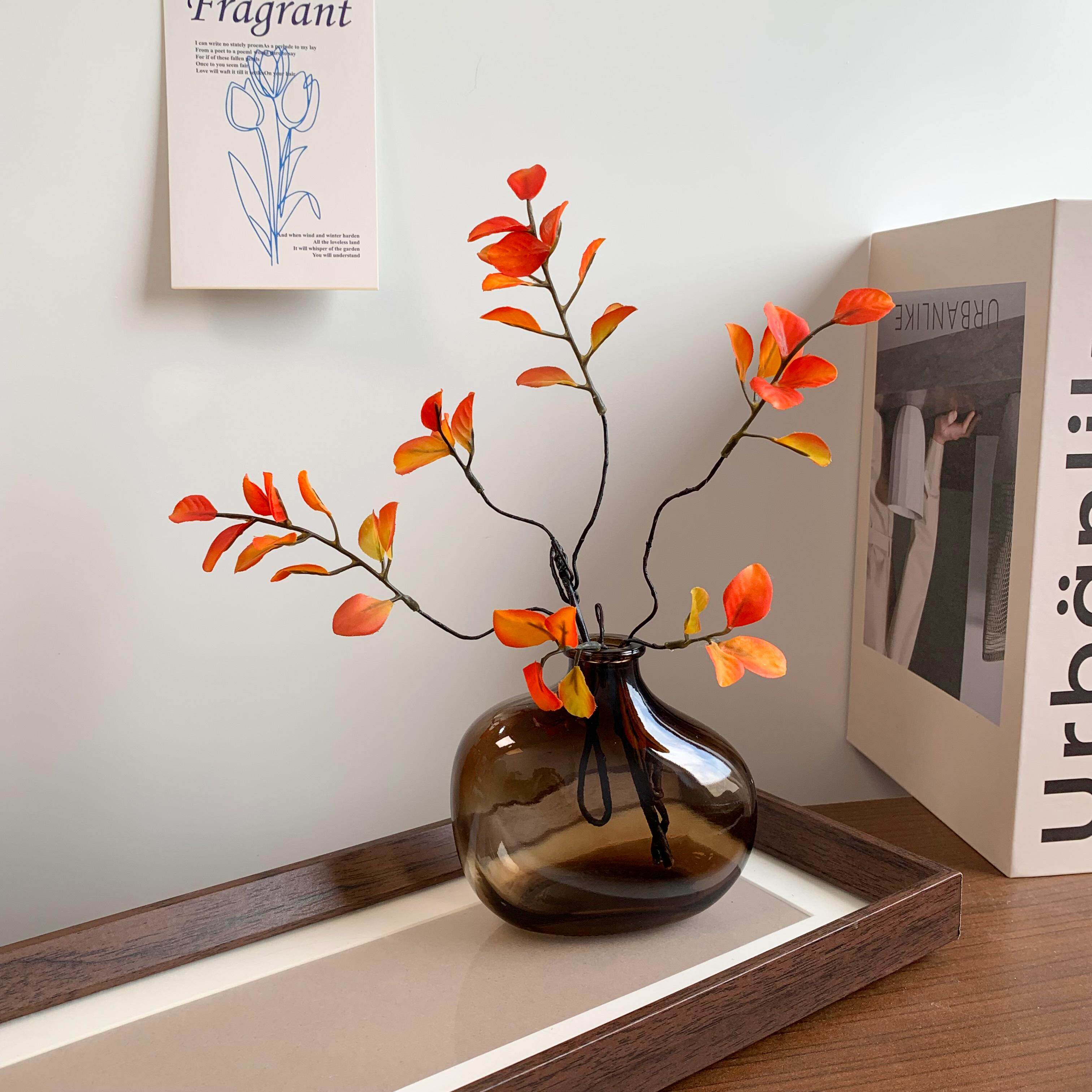 Autumn Maple Leaf Glass Vase Arrangement